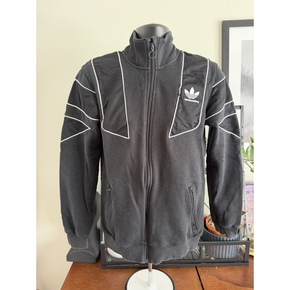 Adidas Skateboarding Track Jacket Mens S Black Trefoil Full Zip Mesh Y2K
